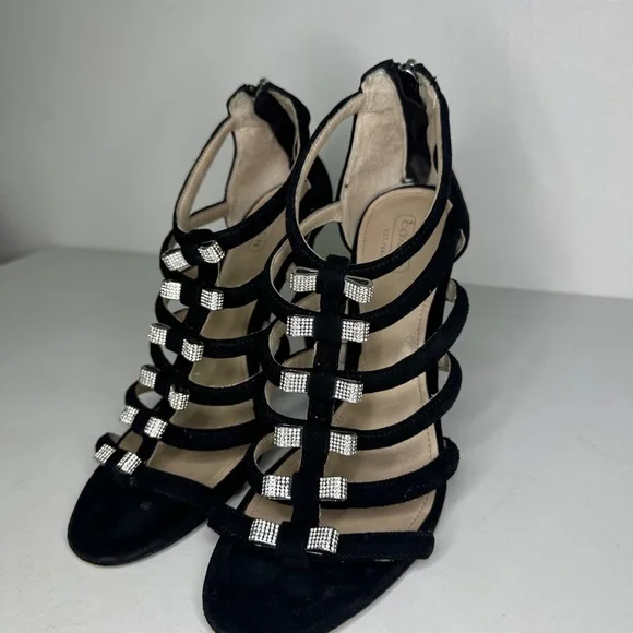 Coach Black Velvet Stiletto Holiday Heels With Silver Metal Bows sz 8.5 - Picture 5 of 9